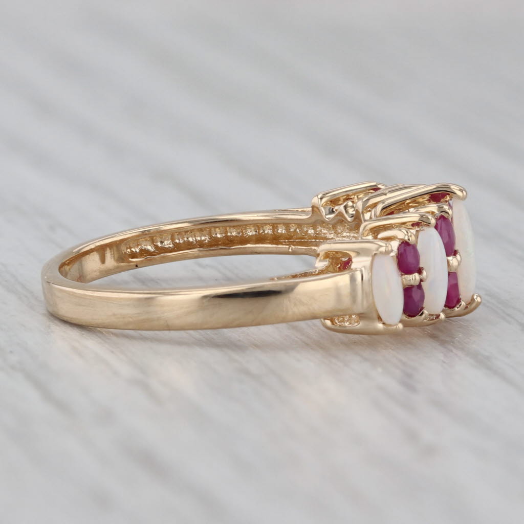 Gray Marquise Cabochon Opal 0.36ctw Ruby Ring 14k Yellow Gold Size 7