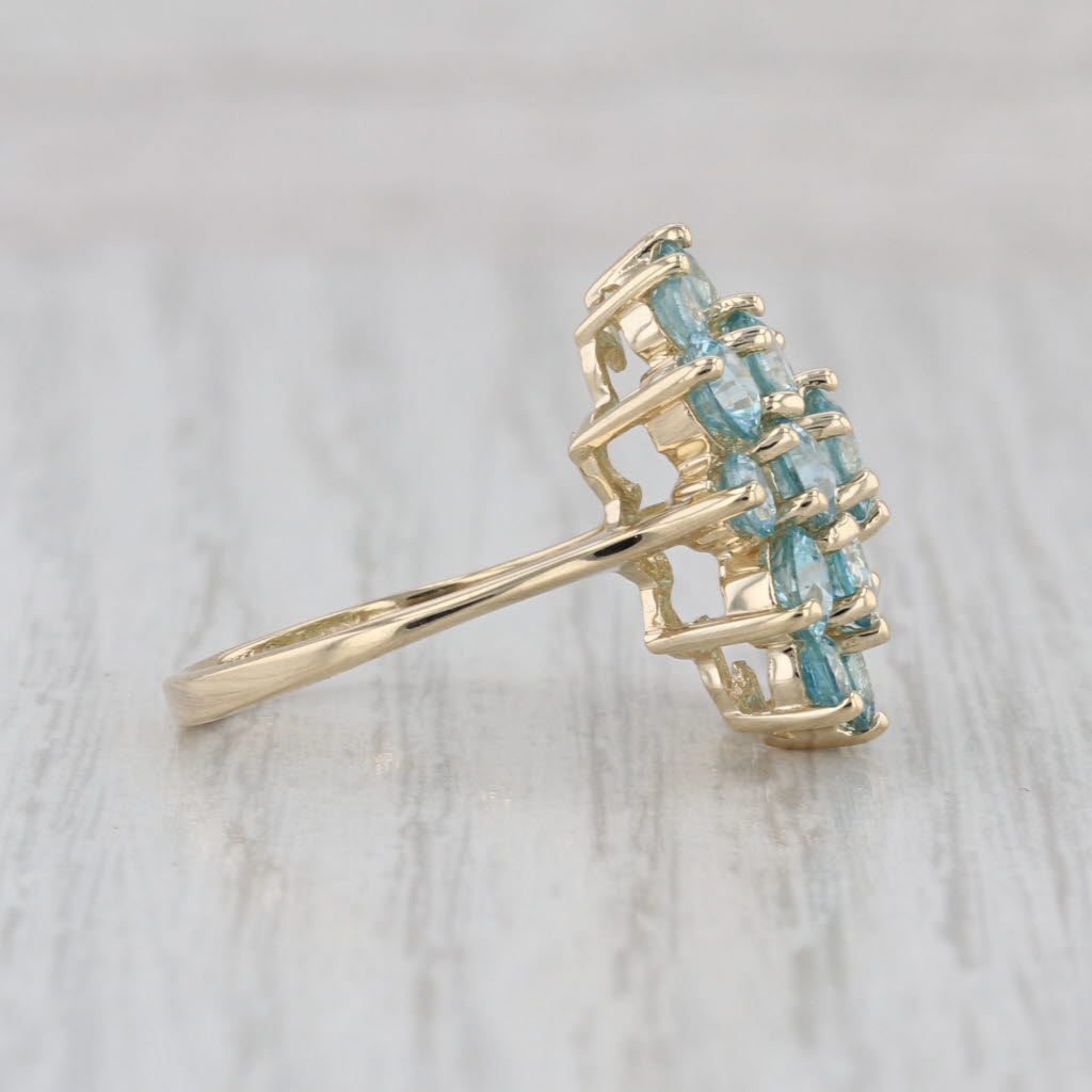 3.90ctw Blue Zircon Cluster Ring 10k Yellow Gold Size 7 Cocktail Flower