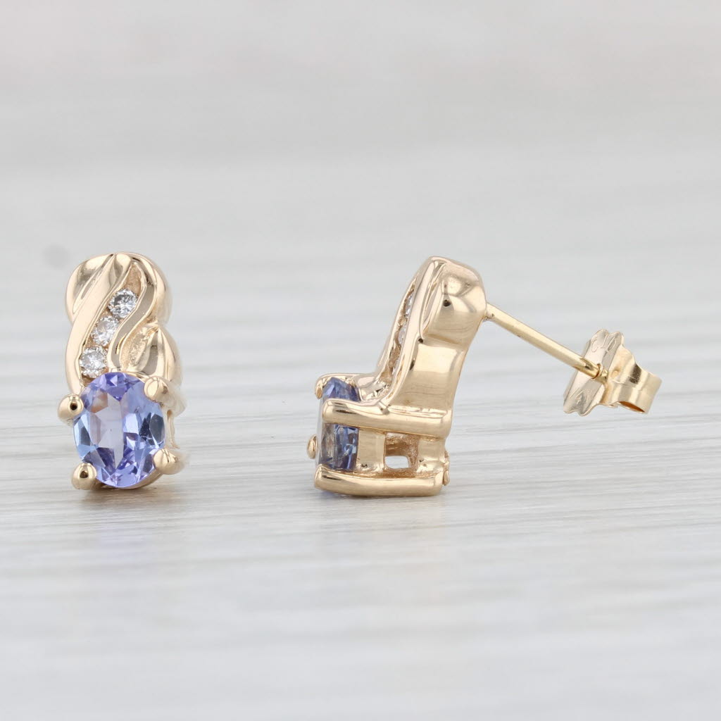 Light Gray 0.75ctw Tanzanite Diamond Stud Earrings 14k Yellow Gold