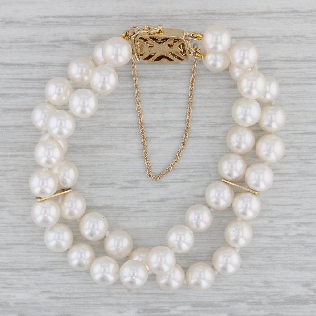 Gray Mikimoto Cultured Pearl Strand Bracelet 18k Yellow Gold 6.5"