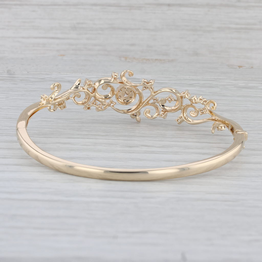 Gray Effy Ornate 0.76ctw Diamond Bangle Bracelet 14k Yellow Gold 6.75" Hinged
