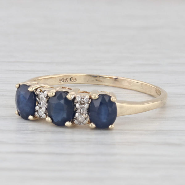 1.12ctw 3-Stone Oval Blue Sapphire Diamond Ring 14k Yellow Gold Size 9