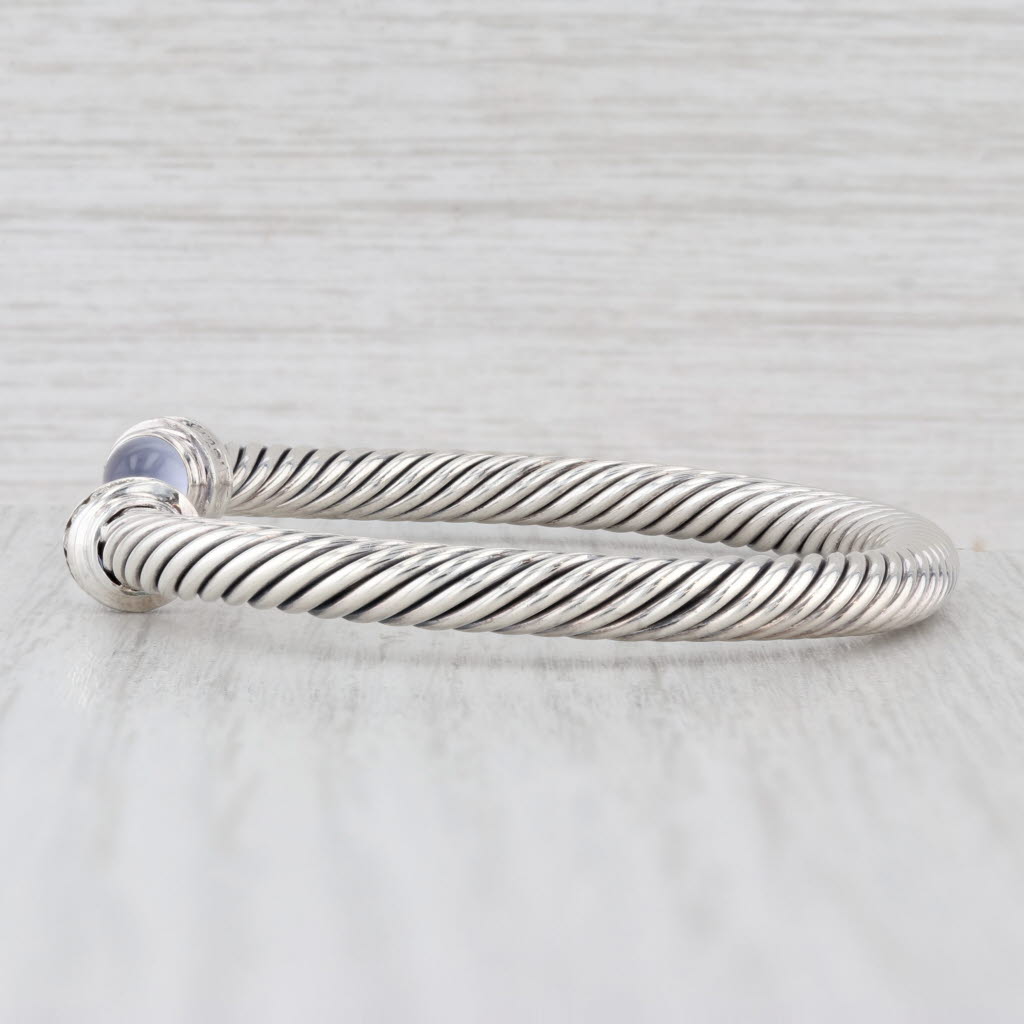 Light Gray David Yurman Chalcedony Diamond Cuff Bracelet Sterling Silver 7" 5mm