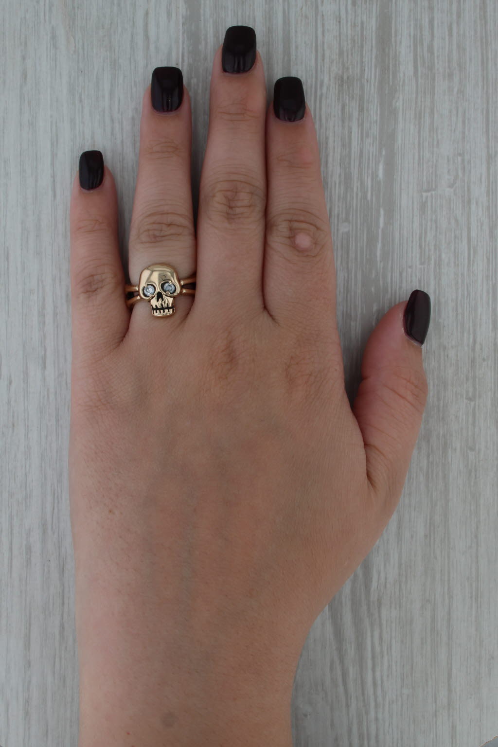 Gothic Biker Skull Ring Cubic Zirconia 14k Yellow Gold Size 6.5