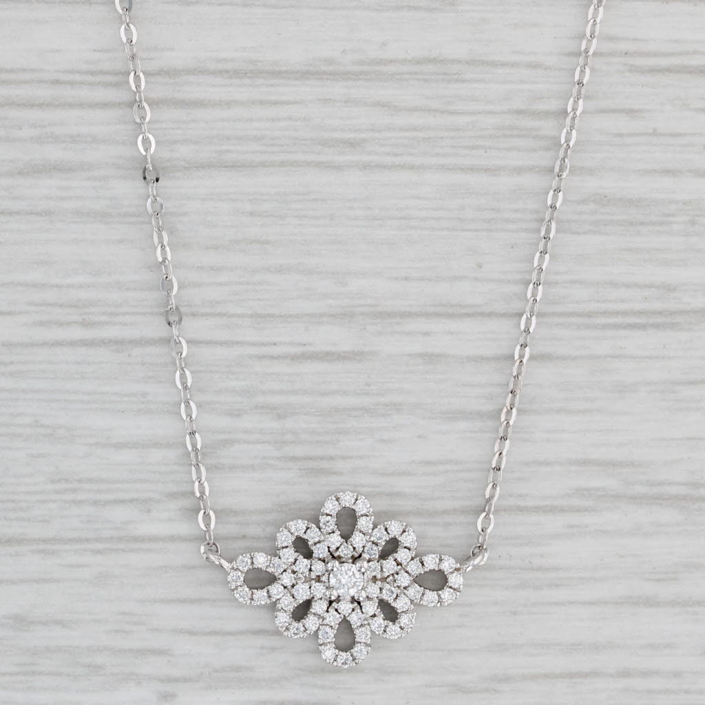 Light Gray New 0.24ctw Diamond Flower Pendant Necklace 14k White Gold Cable Chain 16"-18"