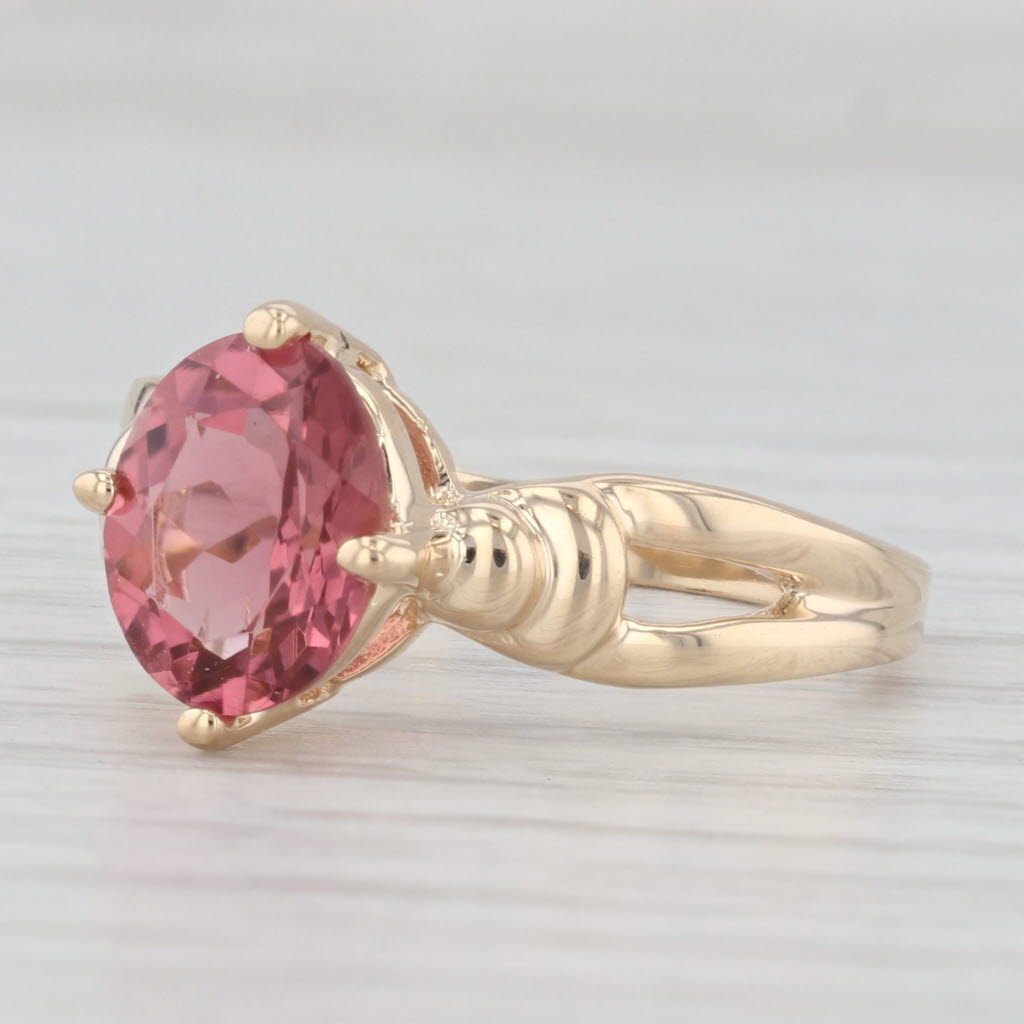 Light Gray 2ct Oval Pink Tourmaline Solitaire Ring 14k Yellow Gold Size 7