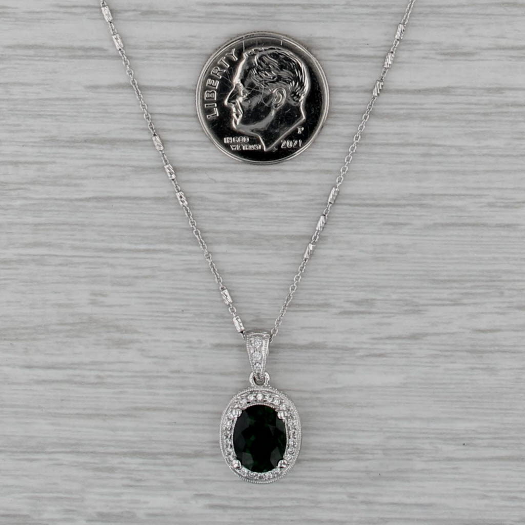 1.90ctw Green Tourmaline Diamond Halo Pendant Necklace 14k Whtie Gold 18.5"