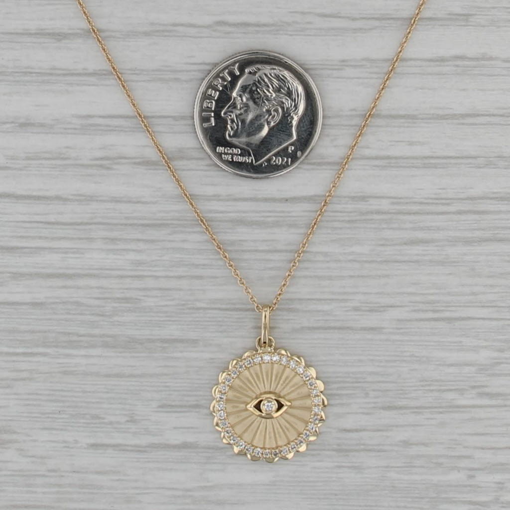 New Diamond All Seeing Eye Pendant Necklace 14k Gold 16" 17" 18" Cable Chain