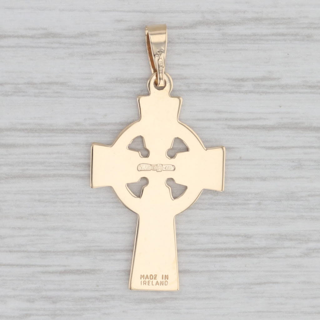 Light Gray Irish Celtic Knot Iona Cross Pendant 10k Yellow Gold
