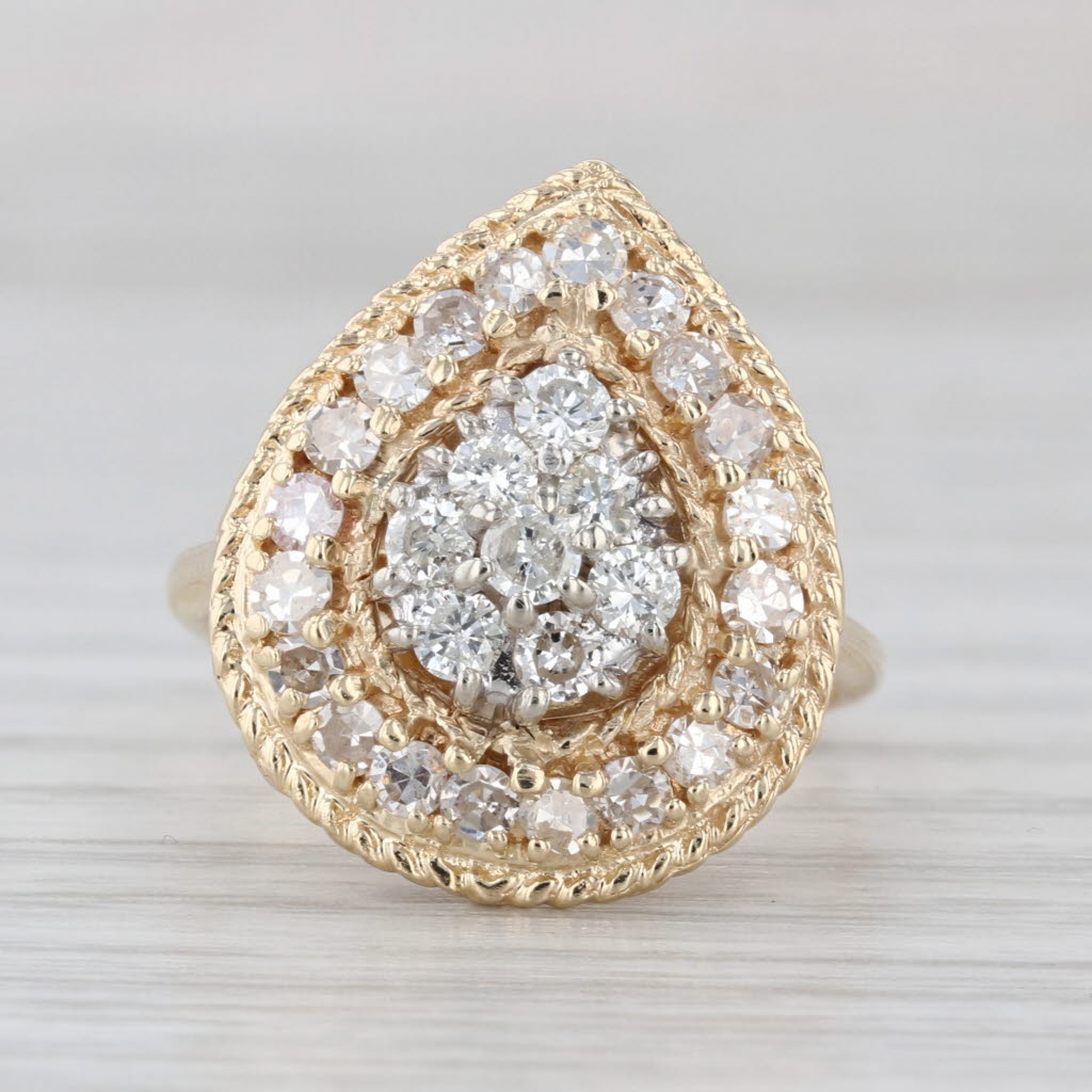 1ctw Diamond Cluster Halo Ring 14k White Yellow Gold Size 6.5 Engagement