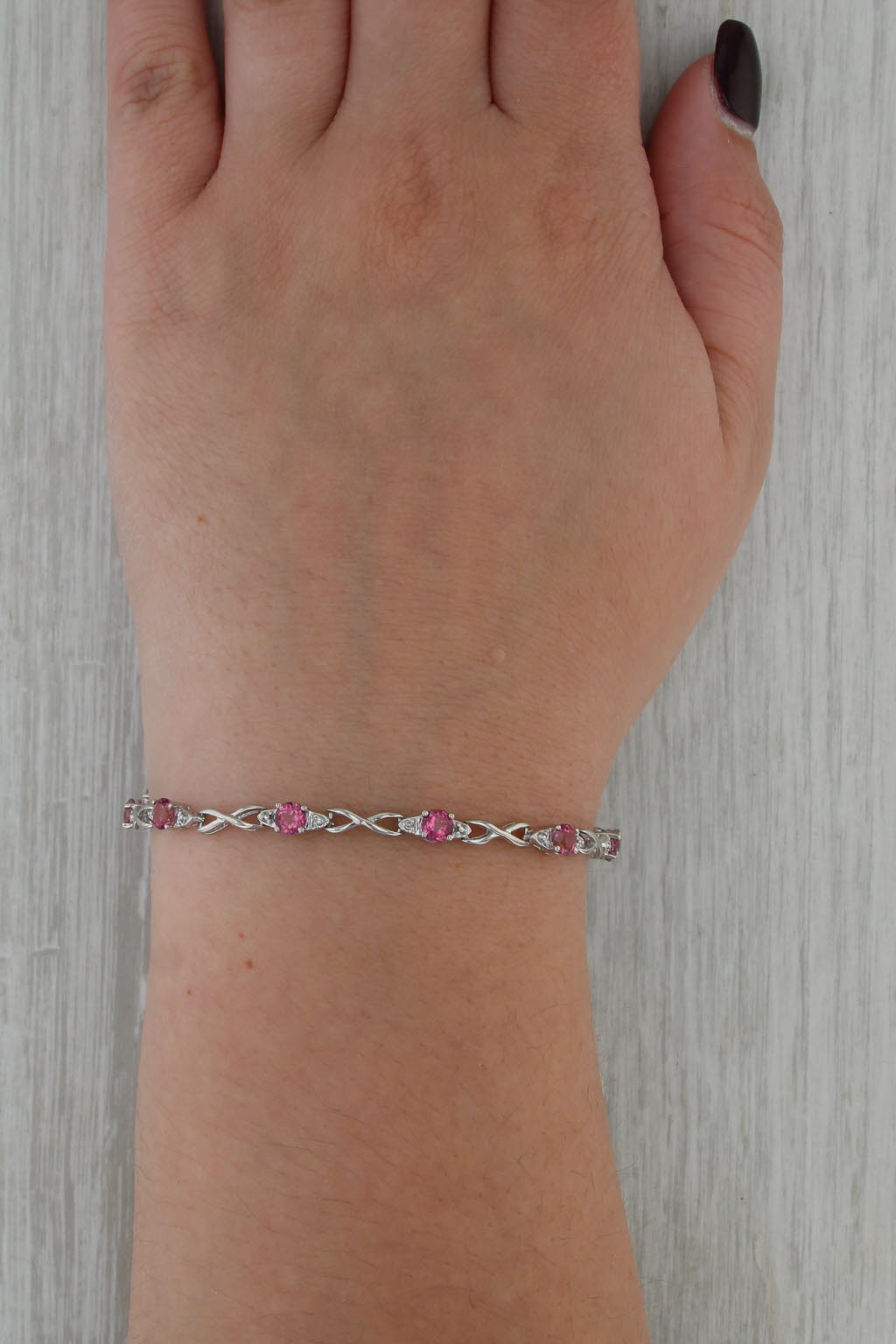 7" Pink Mystic Topaz Diamond Tennis Bracelet 14k White Gold 3.8mm