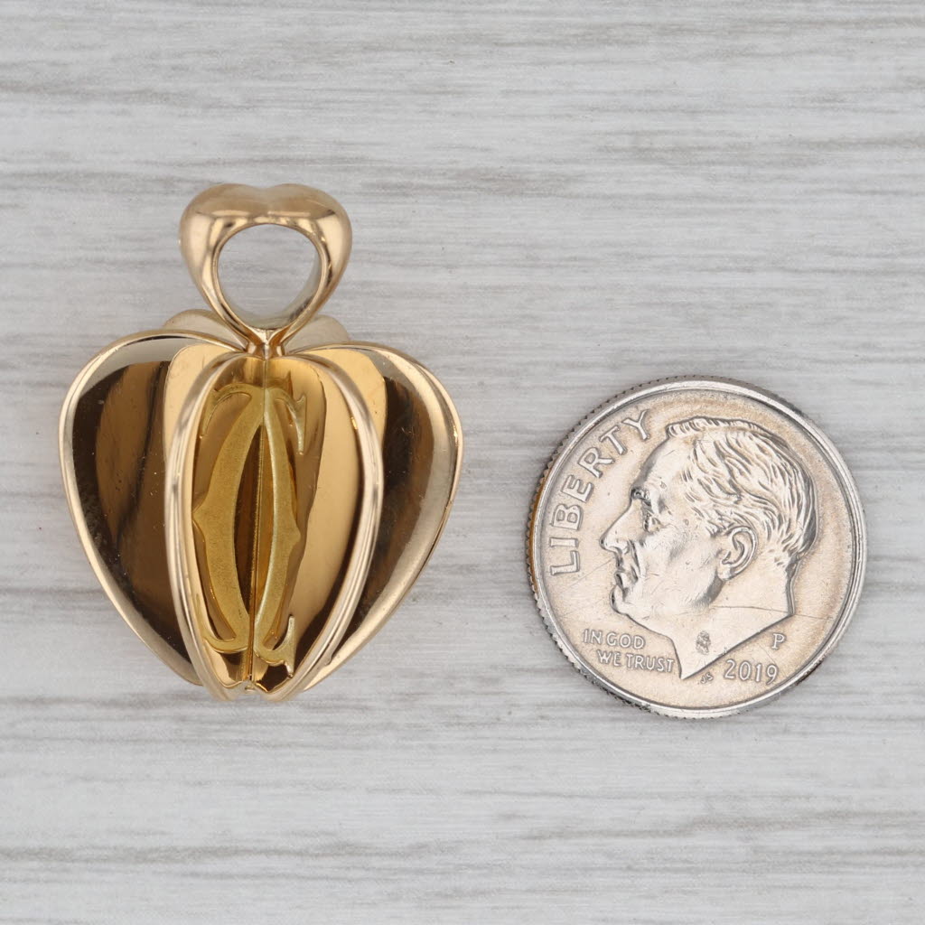Gray Cartier Double C Heart Spinning Apple Pendant 18k Yellow Gold Statement