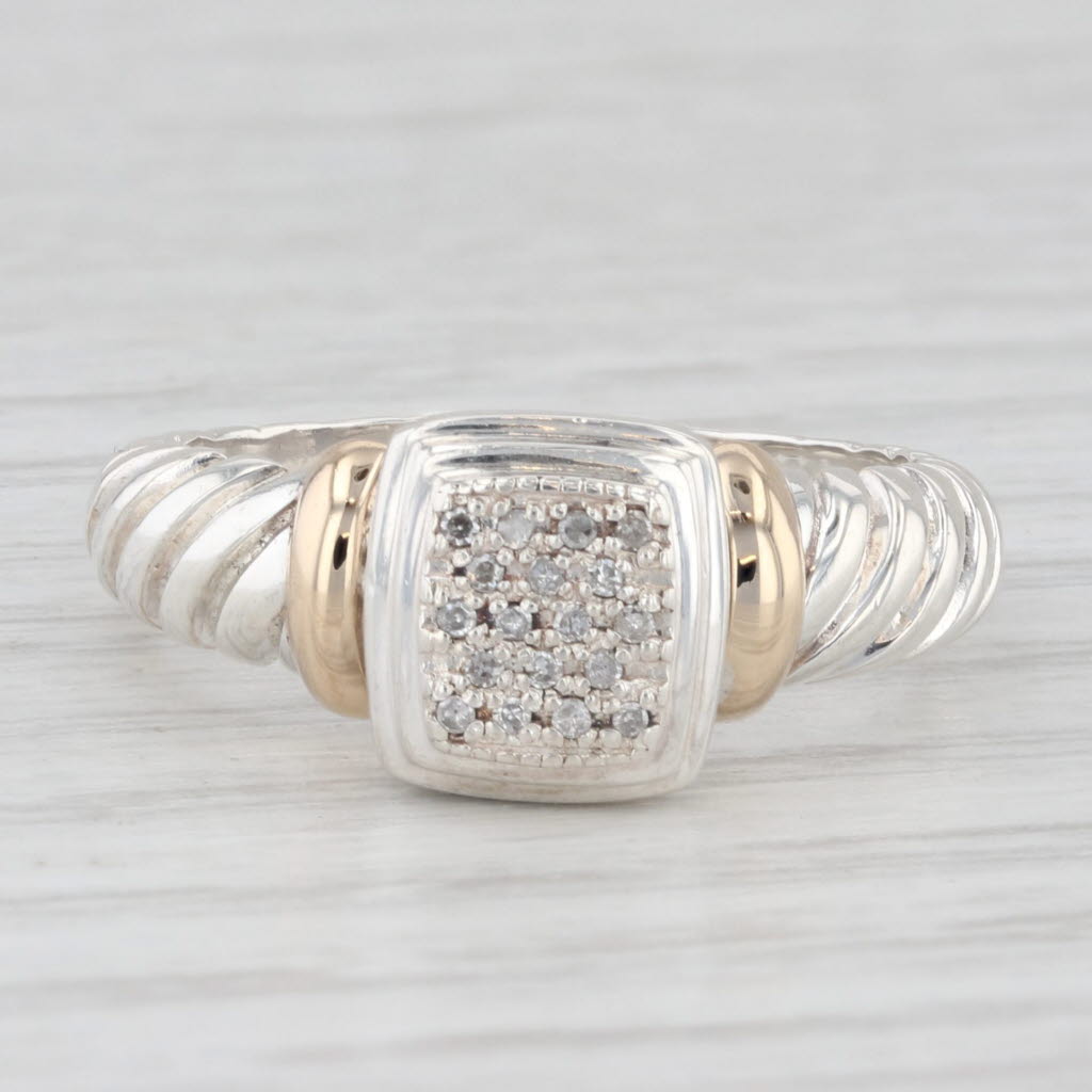 Light Gray Pave Diamond Ring 14k Gold Sterling Silver Size 7.25 Cable Band