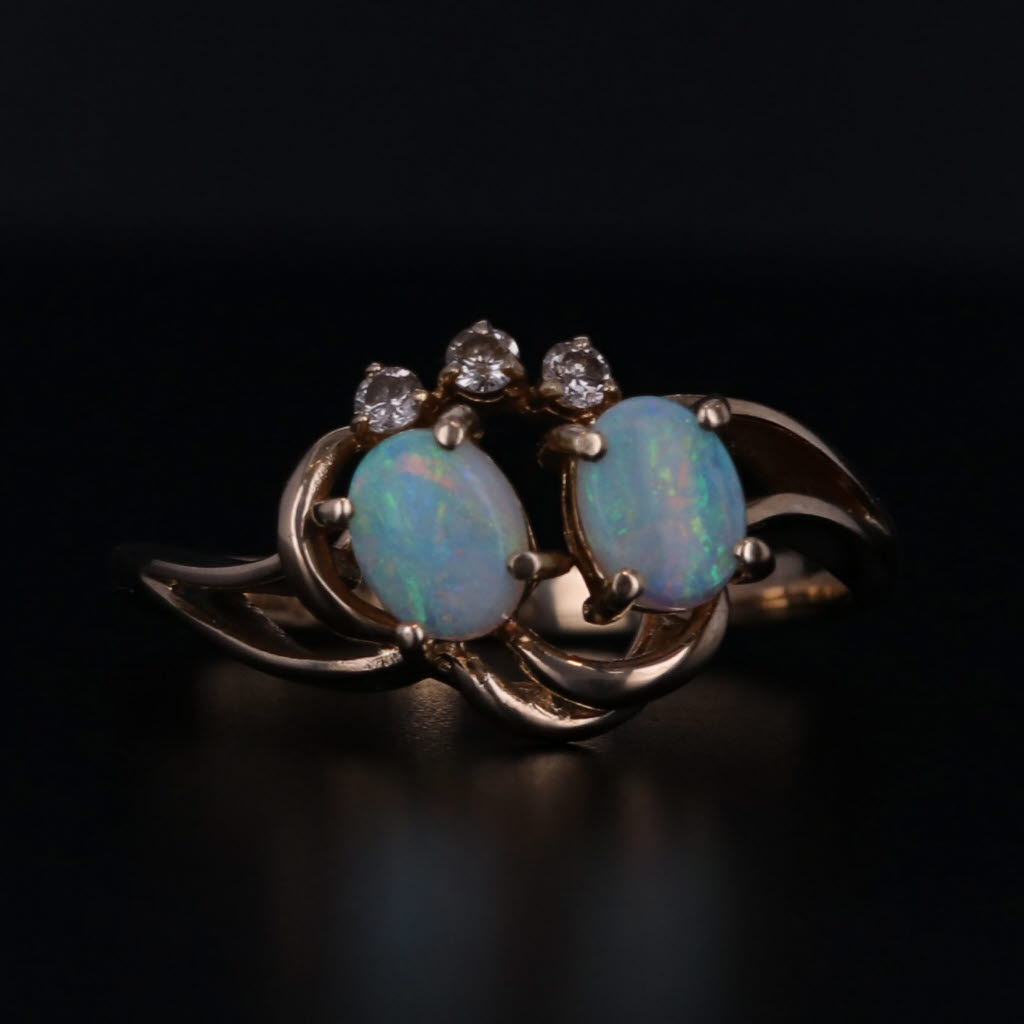 Black Oval Opal Cabochon Ring 14k Yellow Gold Size 6.5 Diamond Accents