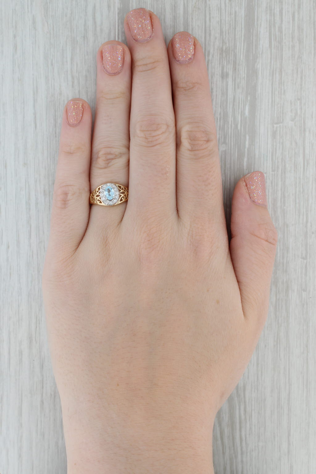 Dark Gray 0.58ctw Oval Topaz Diamond Halo Ring 14k Yellow Gold Size 7.5 Openwork