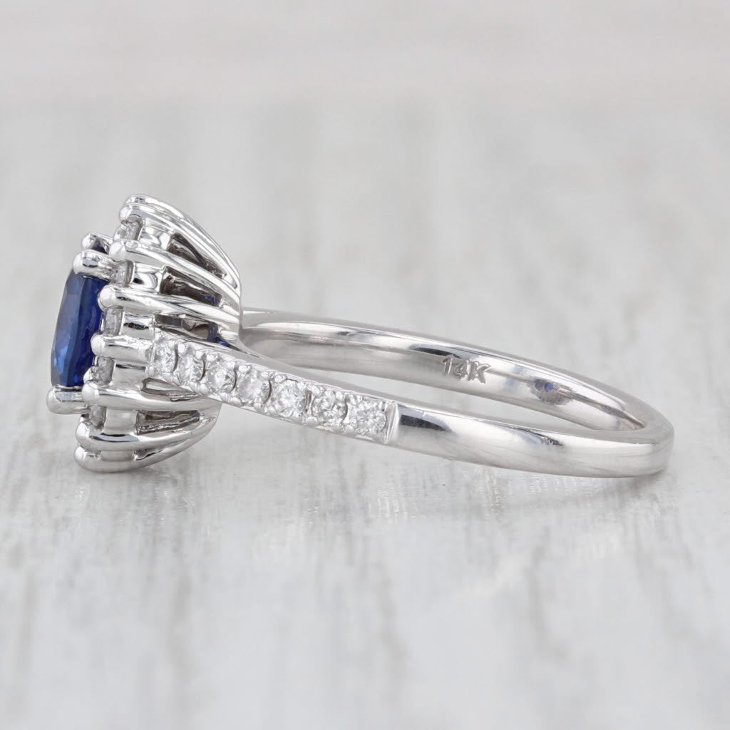 2.58ctw Blue Sapphire Diamond Halo Engagement Ring 14k White Gold Size 7