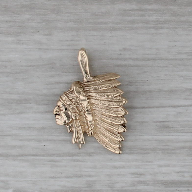 Indian Chief Head Pendant 10k Yellow Gold Native American Jewelry