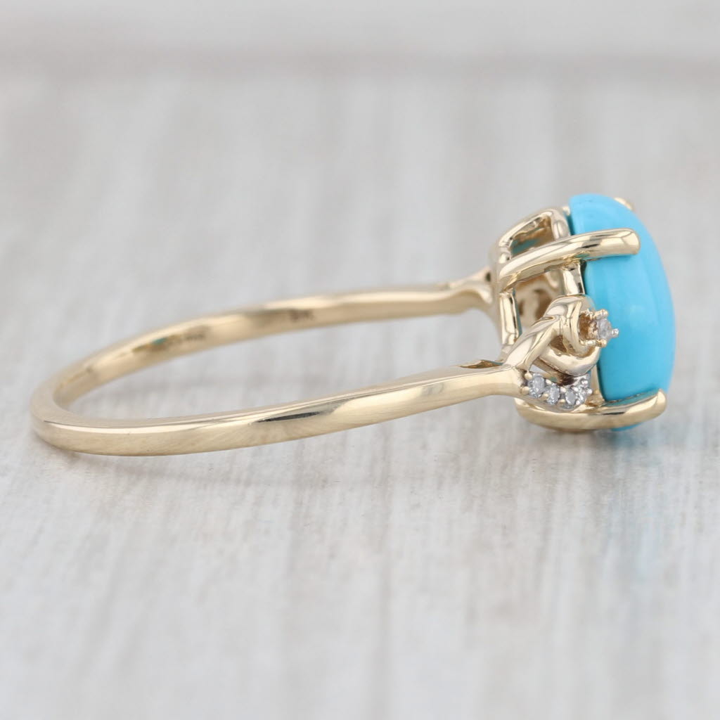 Cabochon Turquoise Diamond Ring 9k Yellow Gold Size 9.25 COA Card