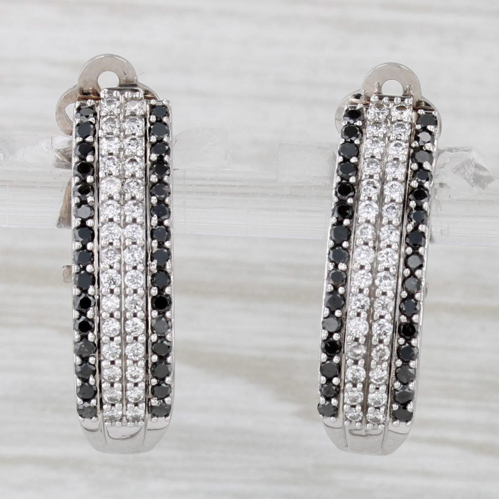 Light Gray 0.66ctw Black White Dimond Drop Earrings 14k White Gold Clip On Earrings