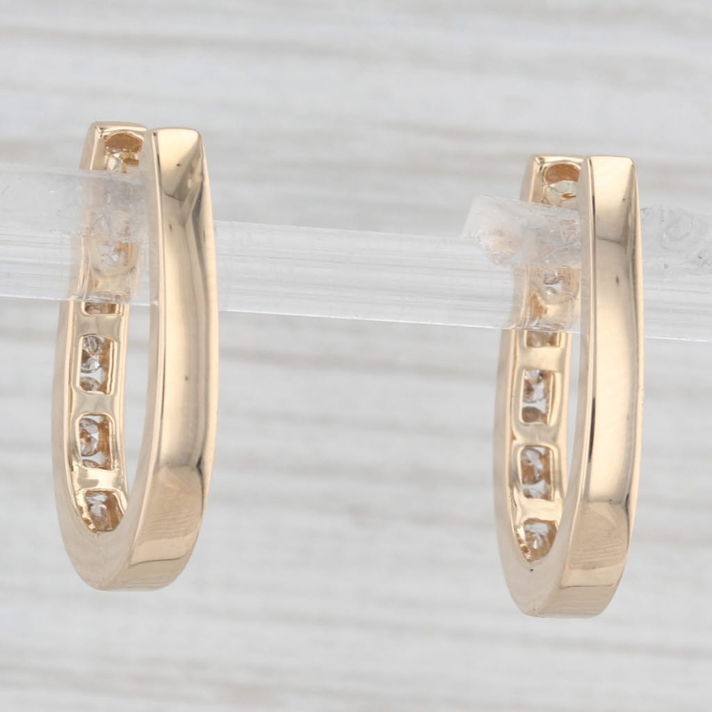 Light Gray 0.50ctw Diamond Journey Oval Hoop Earrings 14k Yellow Gold Snap Top Hoops