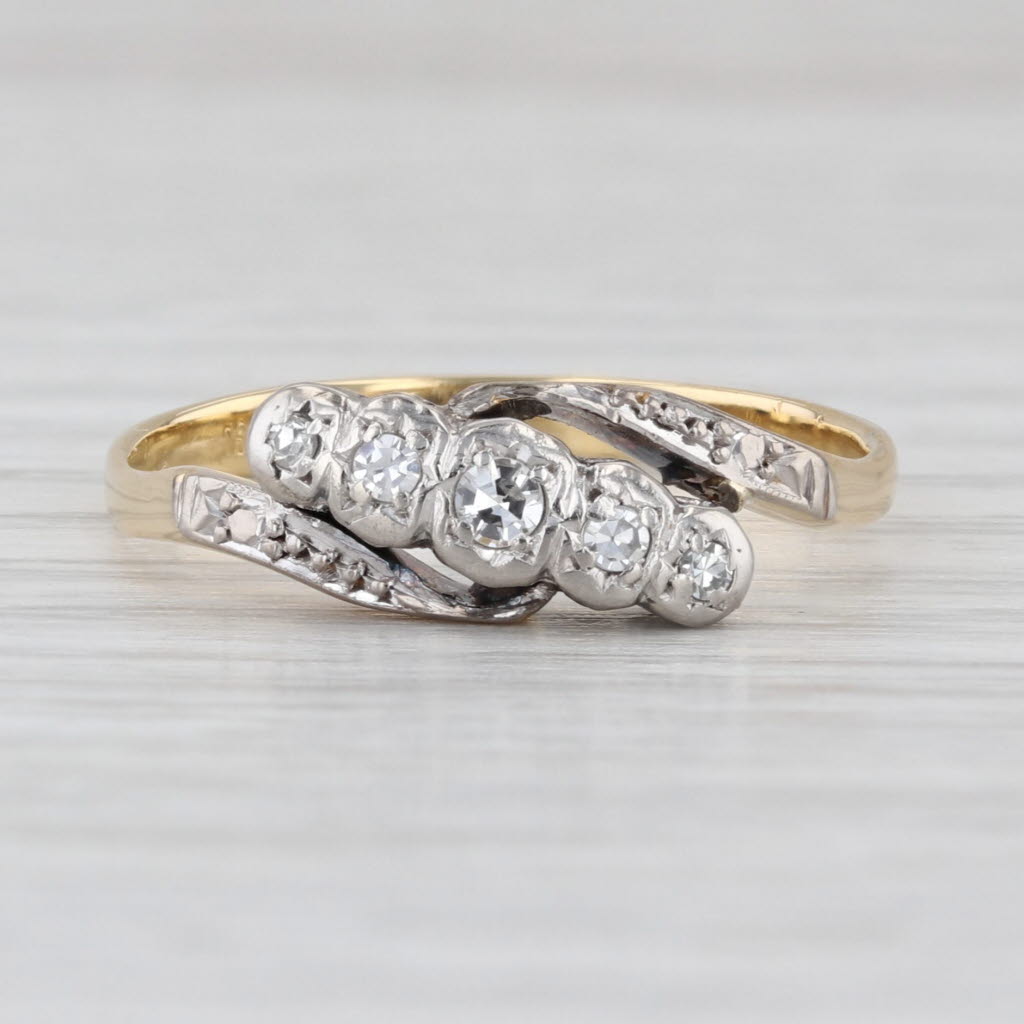 0.14ctw Diamond Bypass Ring 18k Gold Platinum Size 8.5 Wedding Anniversary