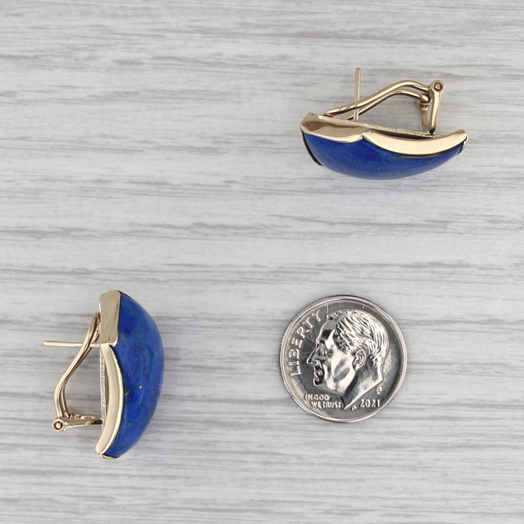 Blue Lapis Lazuli Drop Earrings 14k Yellow Gold Pierced Omega Backs