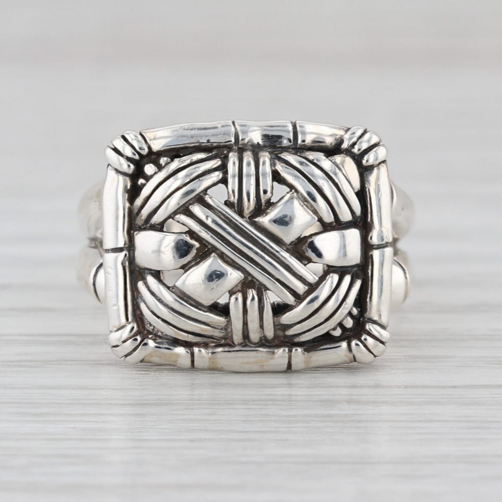 John Hardy Woven Bamboo Ring Sterling Silver Size 8-8.25 Statement