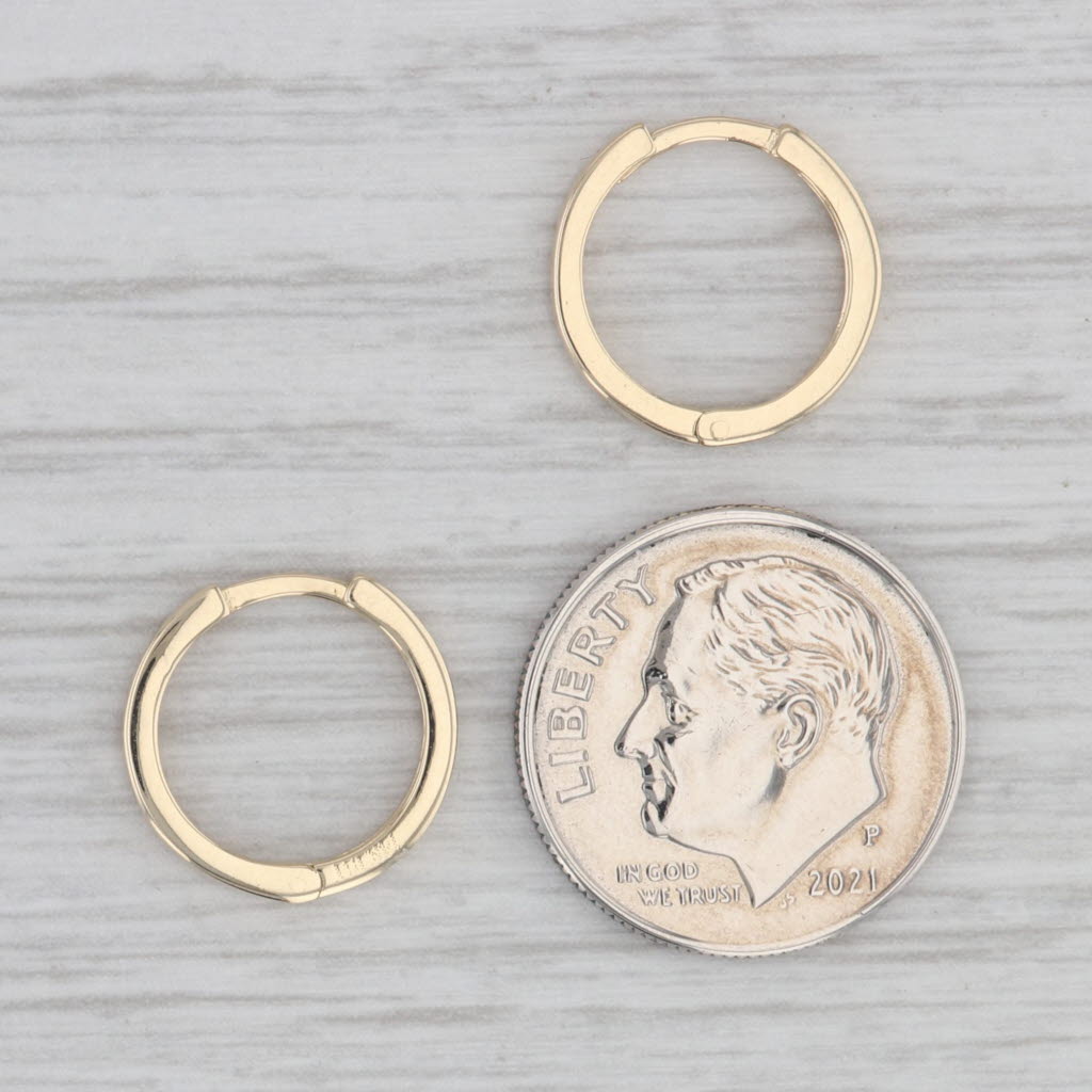 Gray Small Round Huggie Hoop 14K Yellow Gold Earrings Hinged Hoops