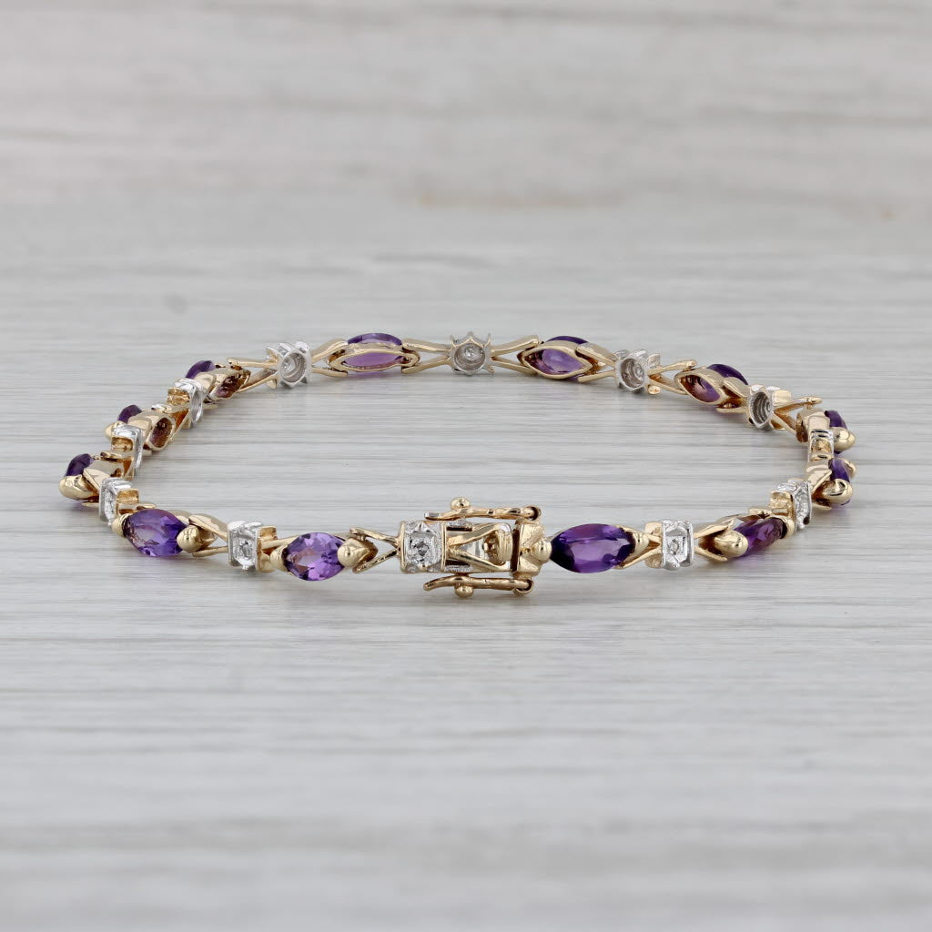 Gray 2.12ctw Amethyst Diamond Tennis Bracelet 10k Yellow Gold 7" 3.3mm