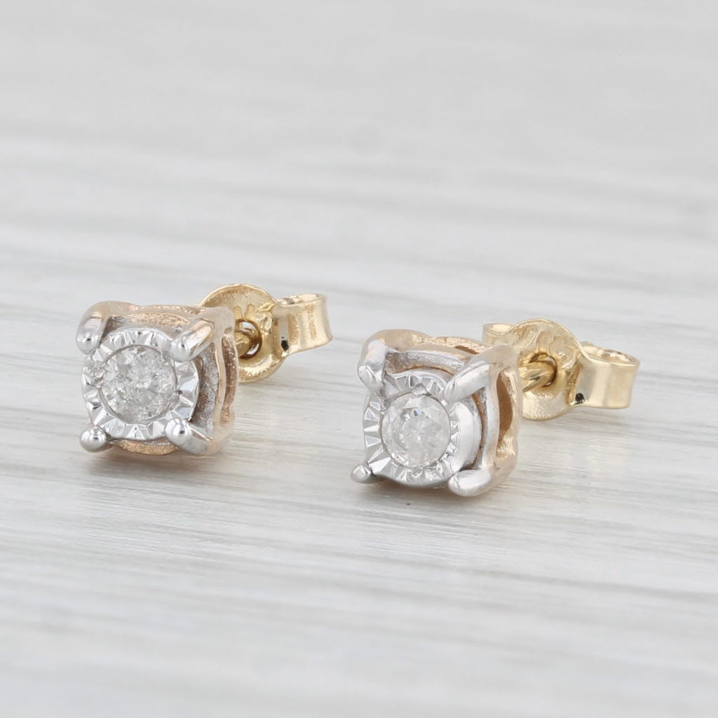Light Gray Round Diamond Solitaire Stud Earrings 10k Yellow Gold Pierced Studs