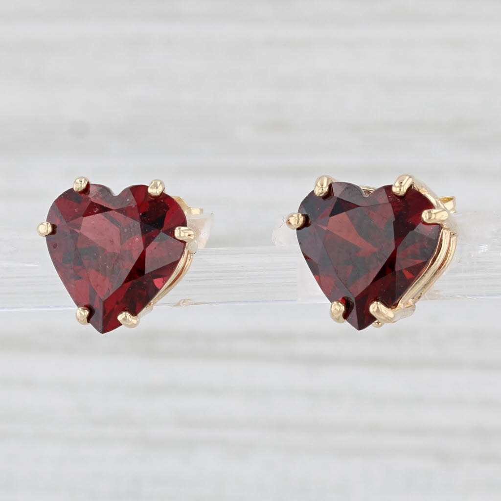 Light Gray 6ctw Red Garnet Heart Stud Earrings 14k Yellow Gold