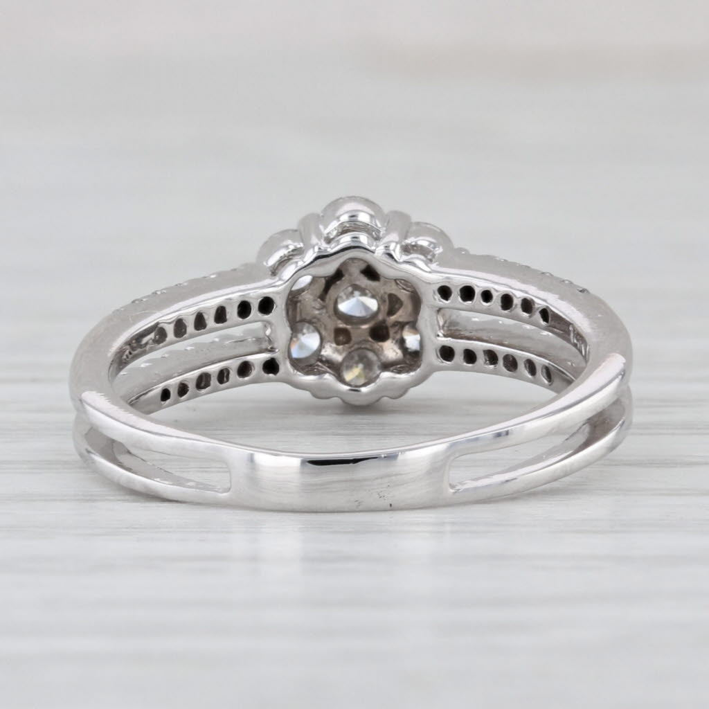 0.83ctw Diamond Flower Cluster Engagement Ring 14k White Gold Size 7.75