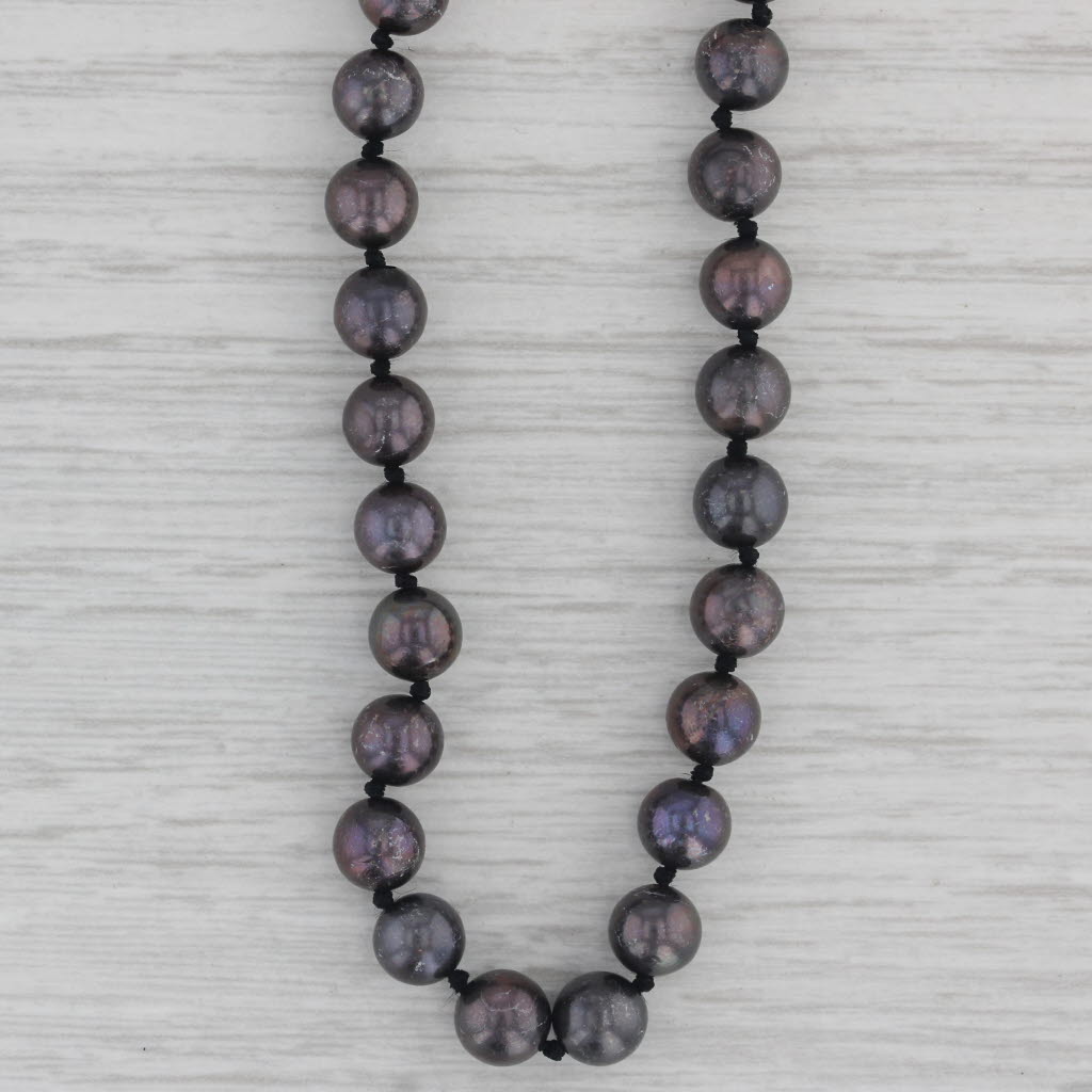 Gray Cultured Freshwater Black Pearl Bead Strand Necklace 14k Gold 19.25"