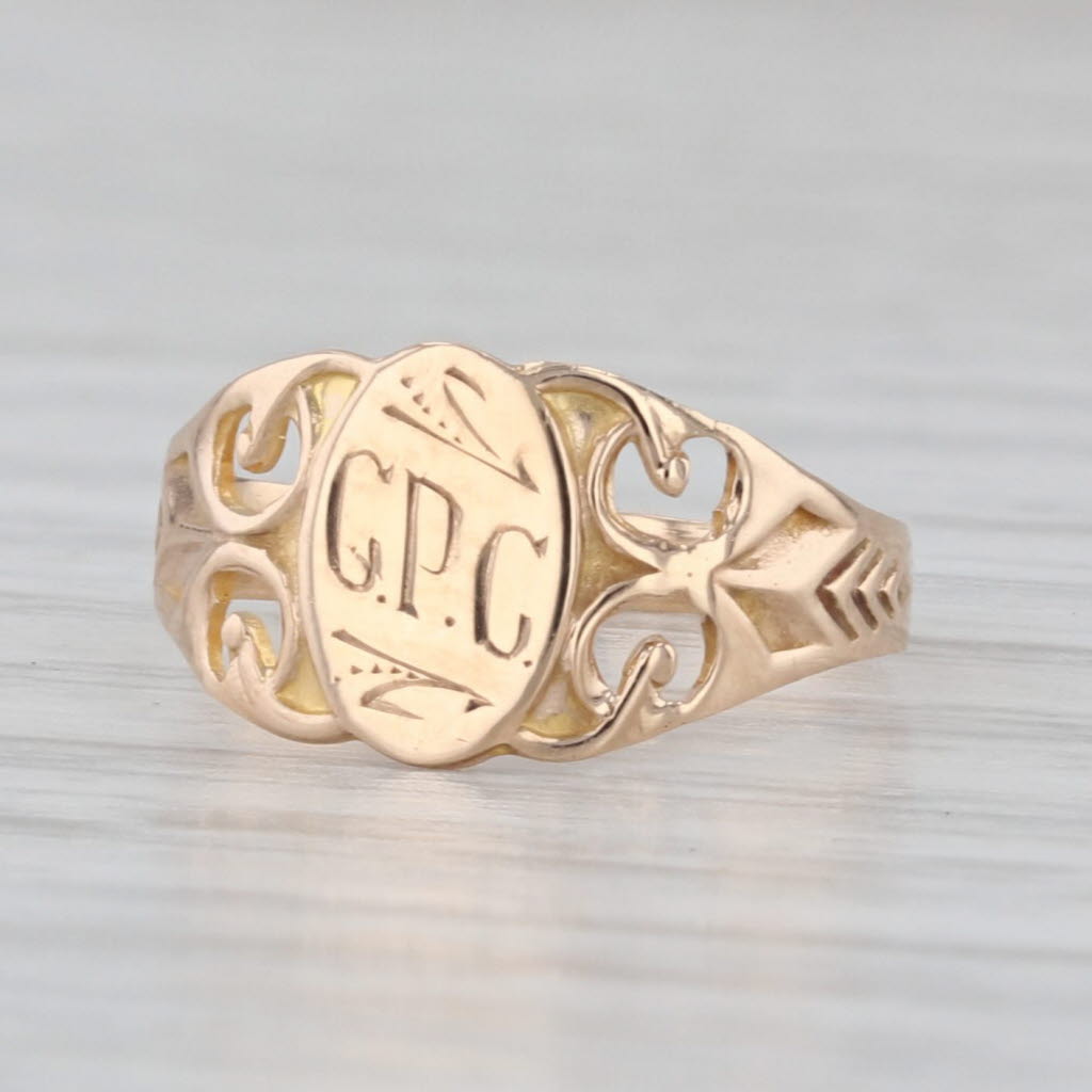 Engraved Initial Signet Ring 10k Yellow Gold Size 2 Ornate Vintage Baby