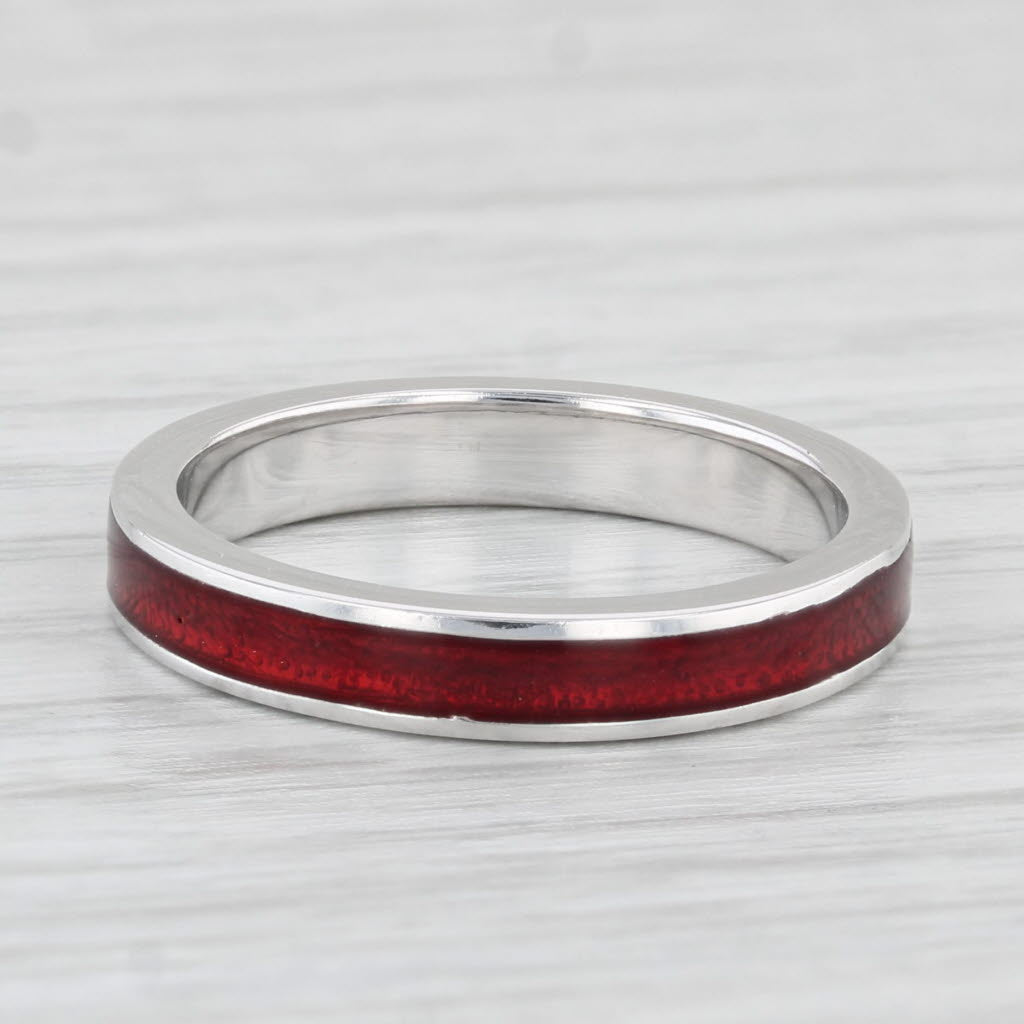 Light Gray Hidalgo Red Enamel Ring 18k White Gold Size 6.5 Stackable Band