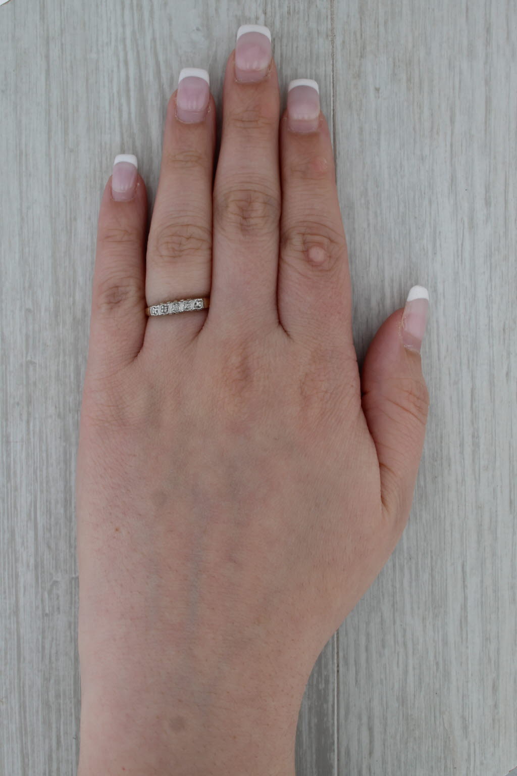 Vintage Diamond Ring 14k White Yellow Gold Size 6.5 Stackable Wedding Band