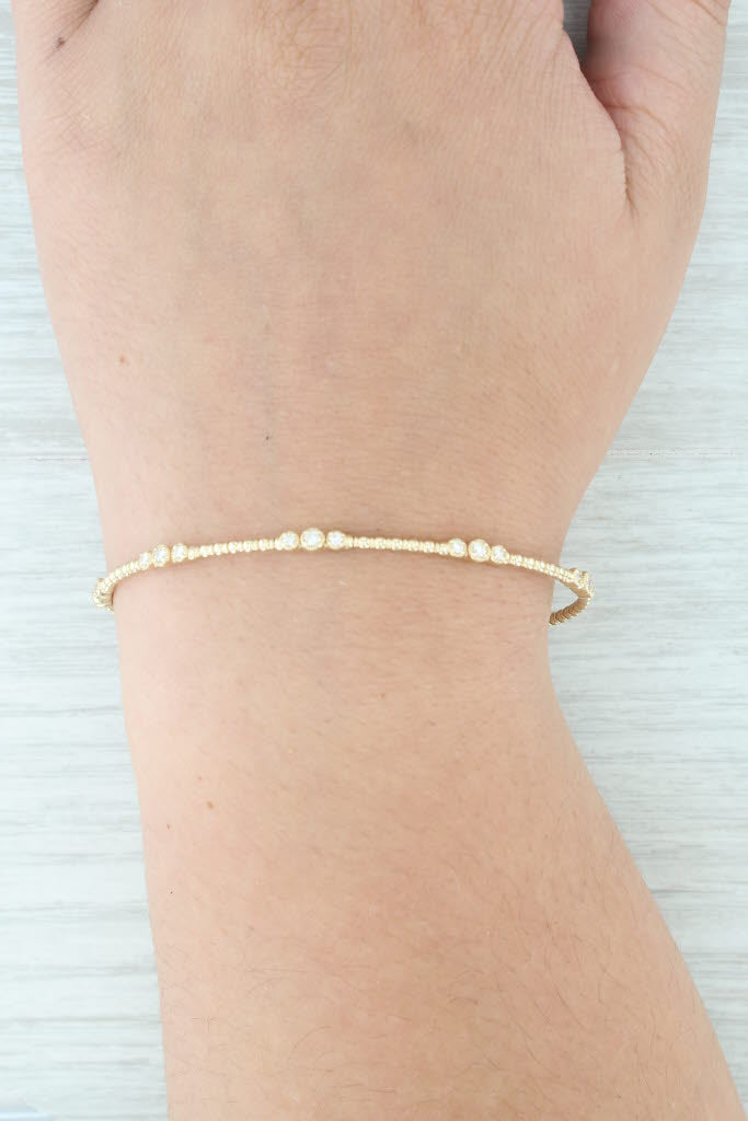 Tan New 0.34ctw Diamond Bead Flexible Bangle Tennis Bracelet 14k Yellow Gold 6.75"
