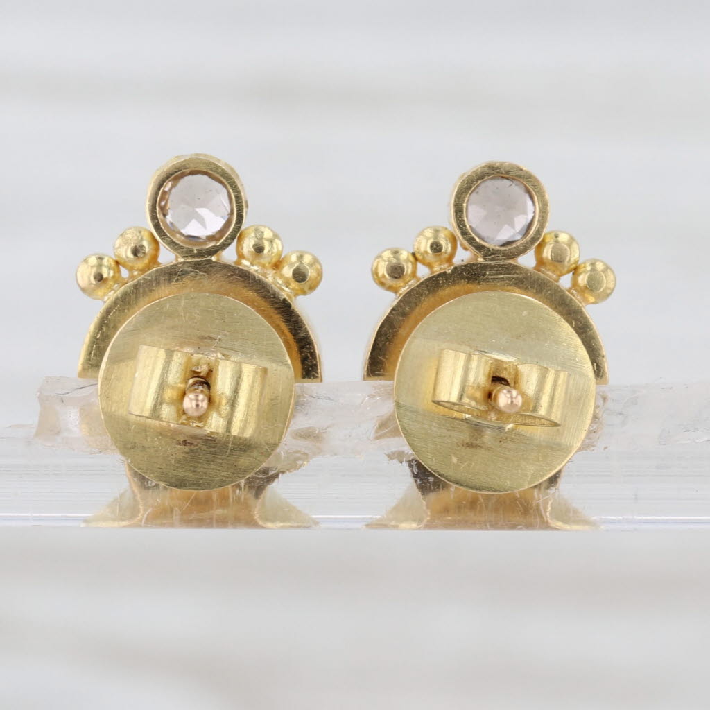 Elizabeth Locke Carved Tiny Bee Smoky Quartz Glass Stud Earrings 18k Gold