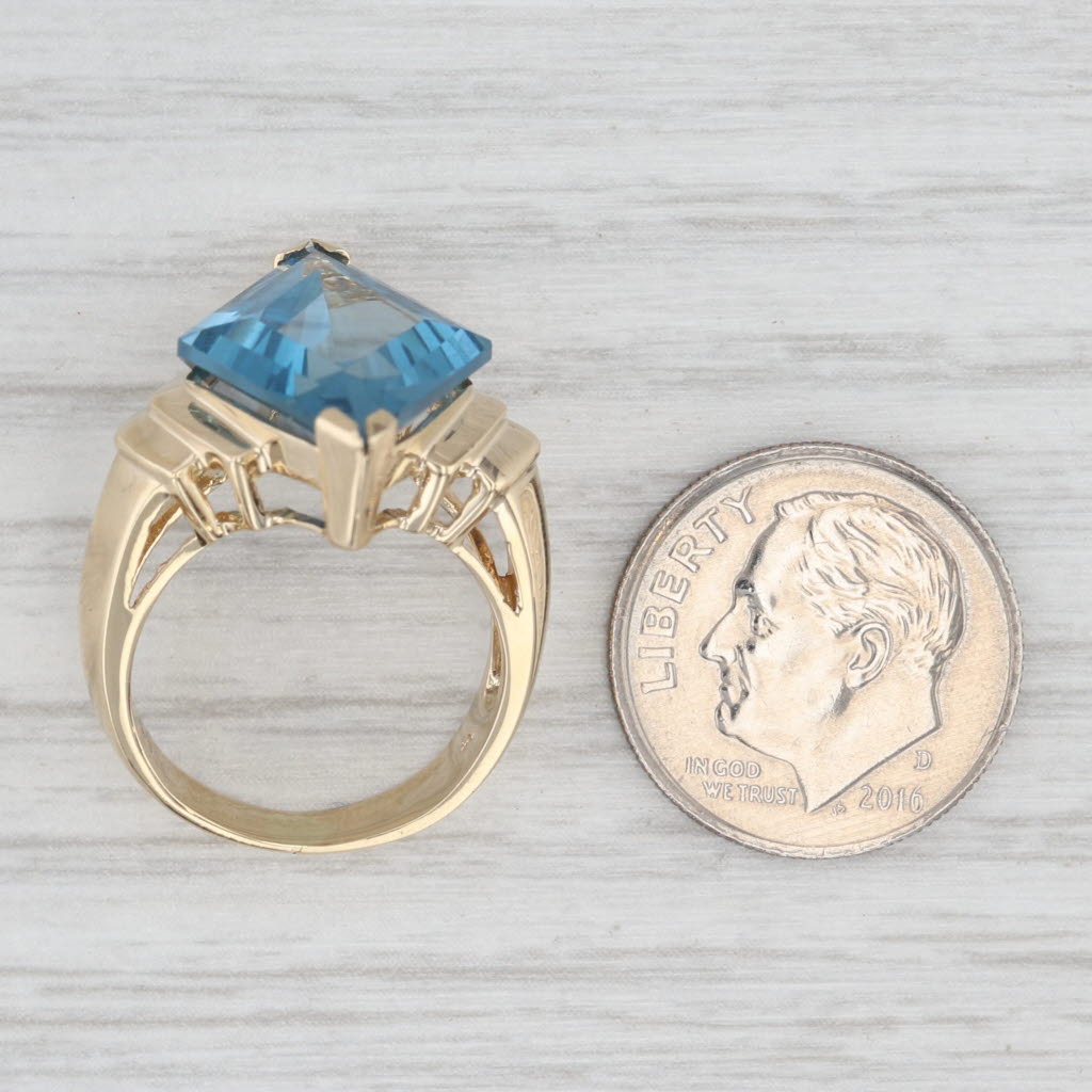 Light Gray Blue Topaz Rhombus Solitaire Ring 14k Yellow Gold Size 4.75