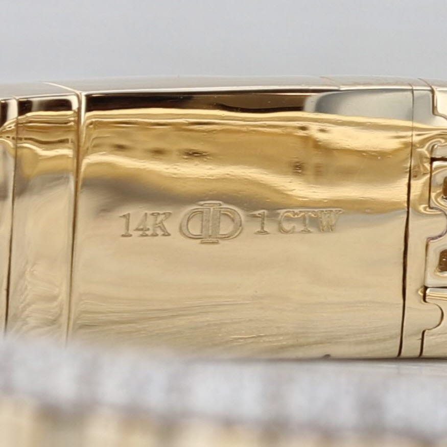 New 1ctw Diamond Beveled Flexible Bangle Bracelet 14k Yellow Gold 6.25" 7.8mm