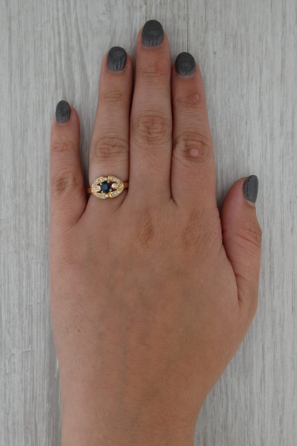 0.70ct Blue Sapphire Diamond Ring 18k Yellow Gold Size 6.5