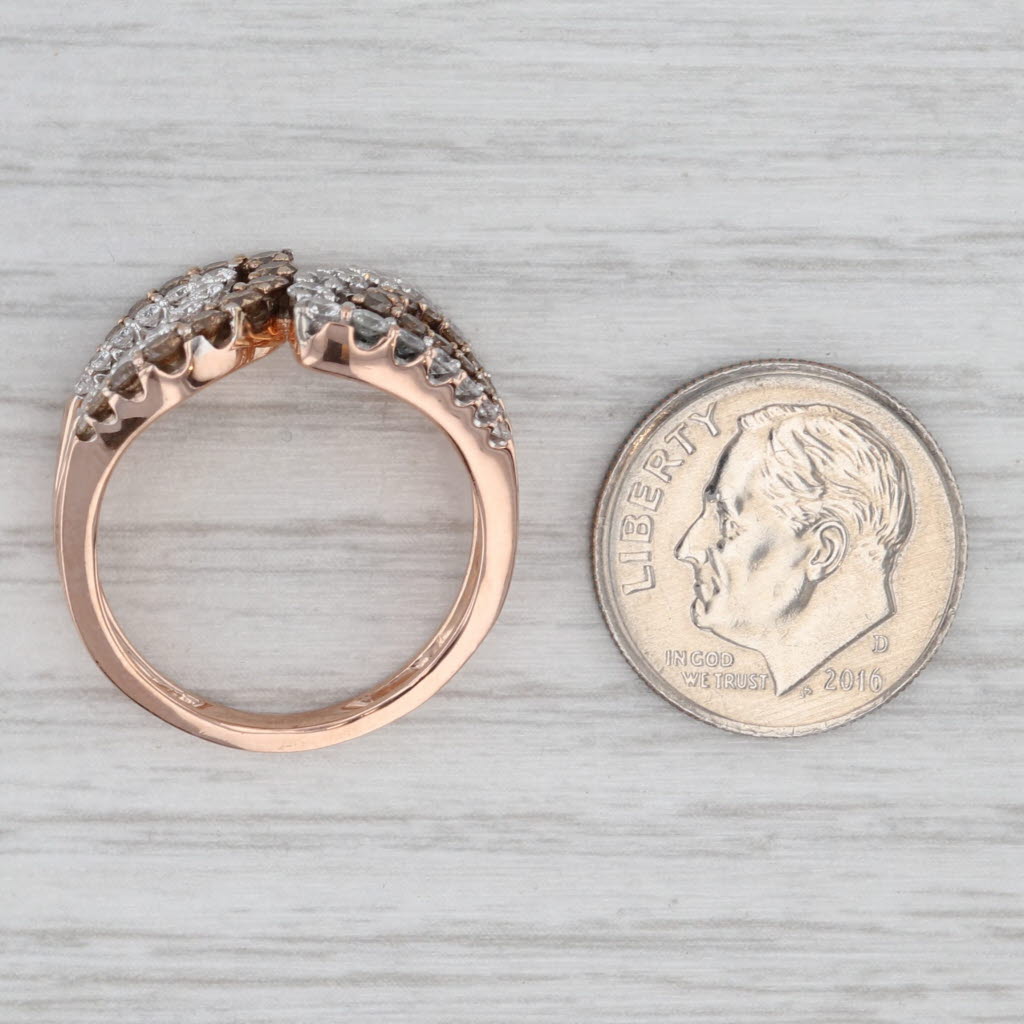 Gray 1.12ctw Champagne White Diamond Bypass Ring 14k Rose Gold Size 7.75 Cocktail