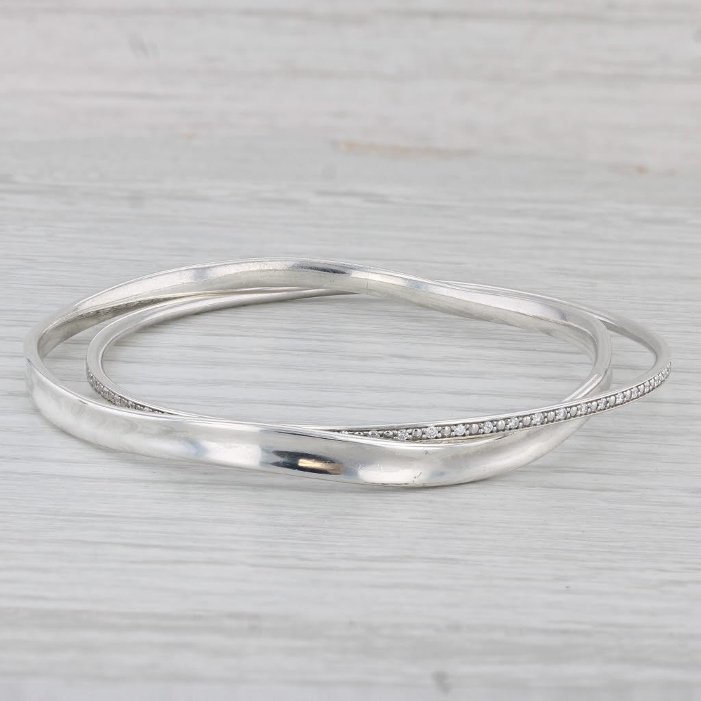 Gray Geog Jensen Set of 2 Bangle Bracelets Sterling Silver 0.60ctw Diamond 618B