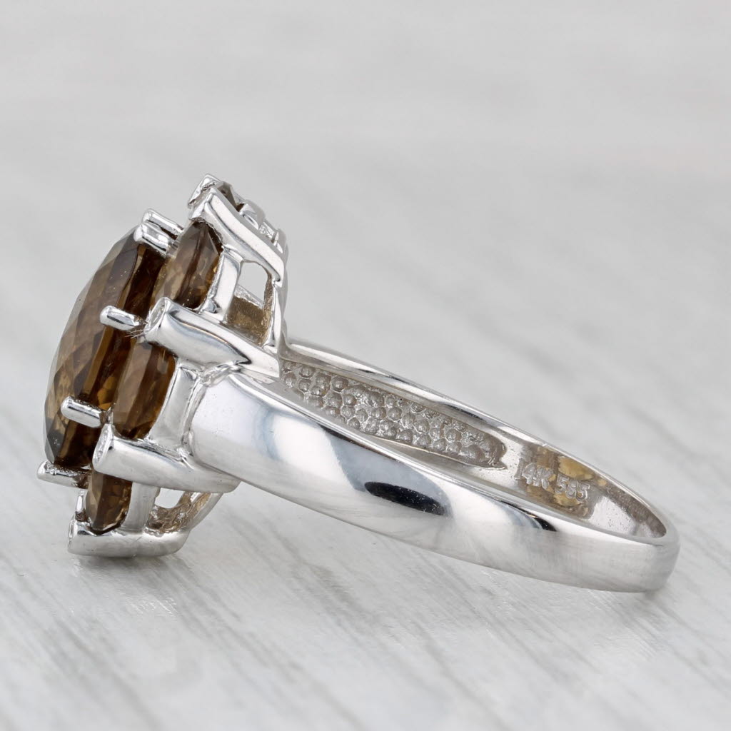 Light Gray 5.87ctw Brown Citrine Flower Diamond Ring 14k White Gold Cocktail Size 9.25