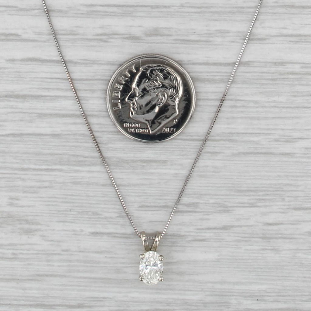 0.70ct Diamond Oval Solitaire Pendant Necklace 14k White Gold 18" Box Chain
