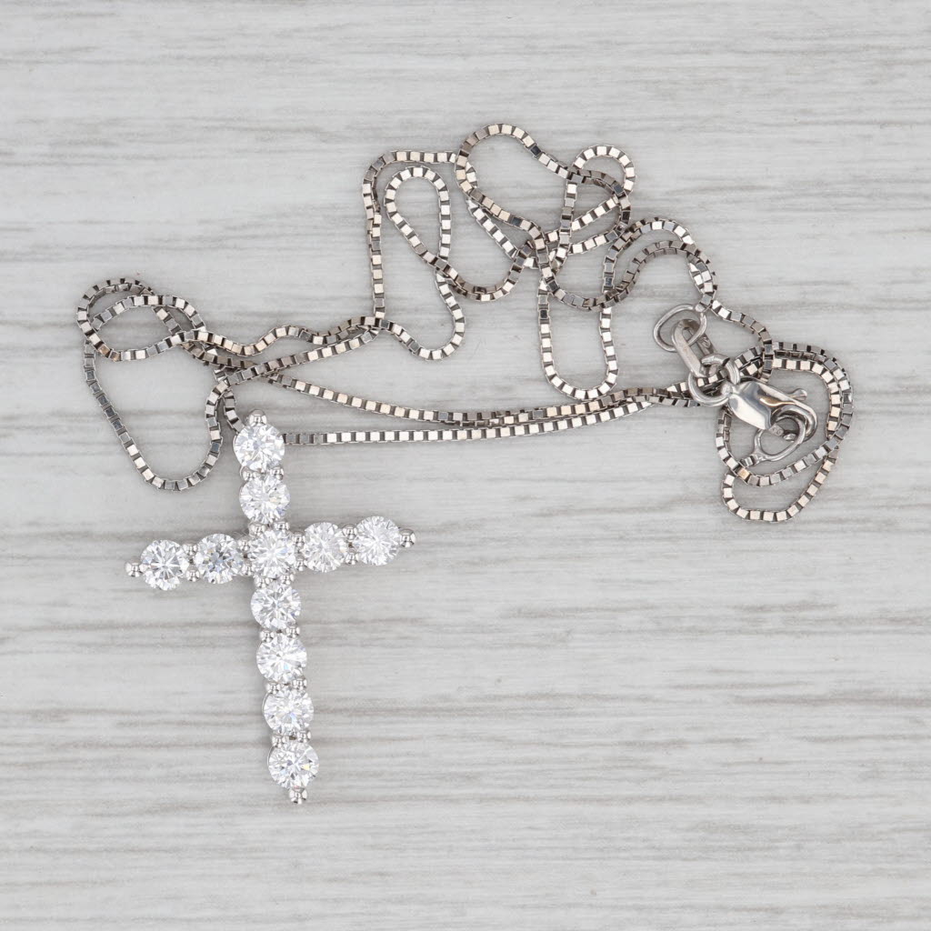 Gray New 1.35ctw Lab Grown Diamond Cross Pendant 14k White Gold 16.25" Box Chain