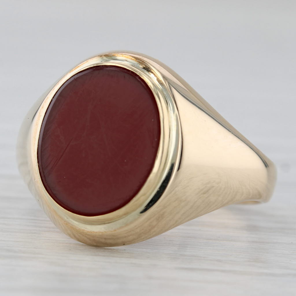 Gray Vintage Chalcedony Signet Ring 14k Yellow Gold Size 8 British Hallmarks