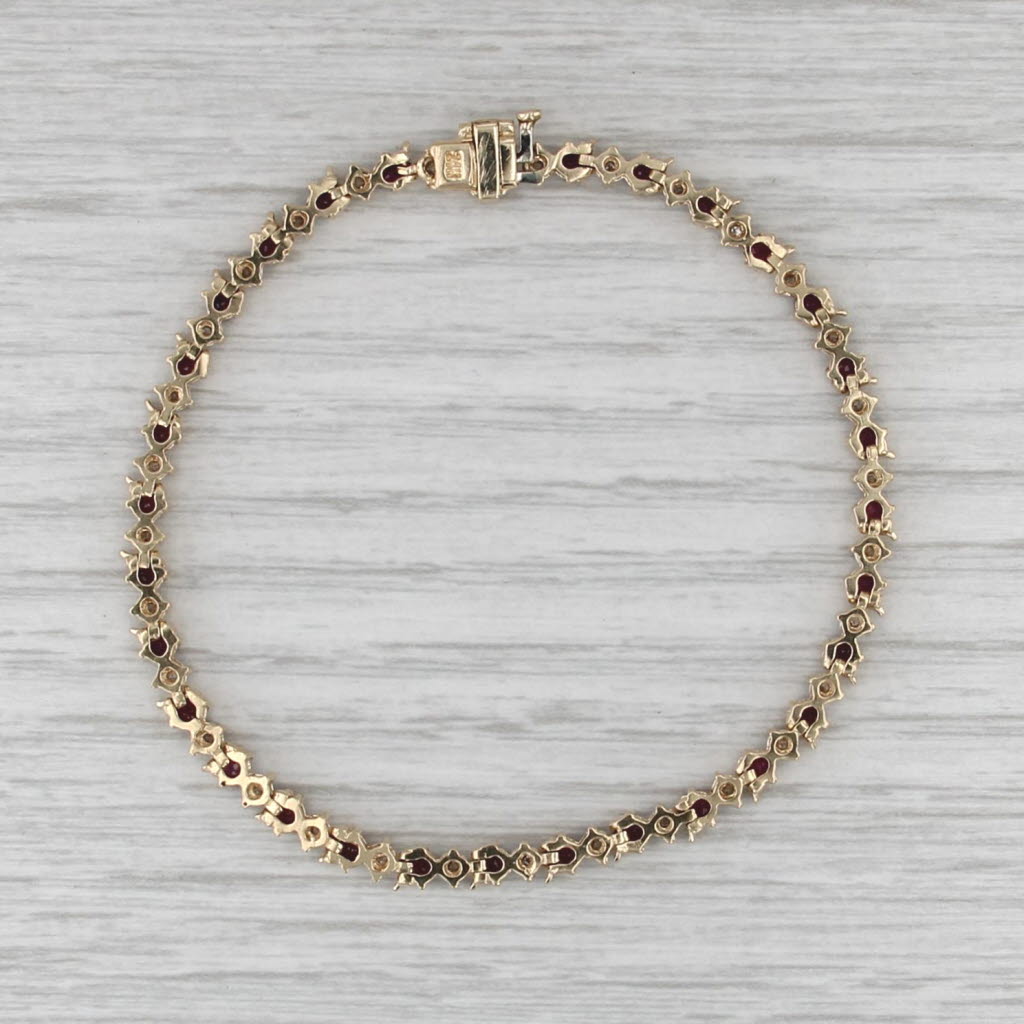 2.54ctw Ruby Diamond Tennis Bracelet 14k Yellow Gold 7" 3.6mm