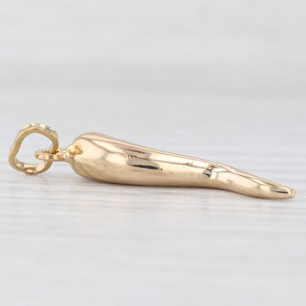 Light Gray Italian Horn Pendant 18k Yellow Gold Good Luck Talisman Italy