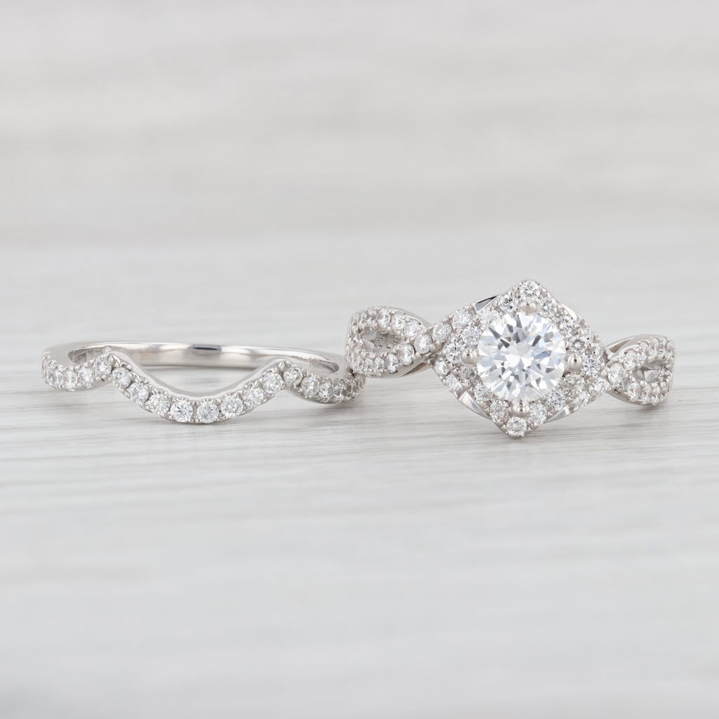 Light Gray 1.52ctw VS2 Leo Diamond Engagement Ring Wedding Band Set 14k Gold Round Halo GIA